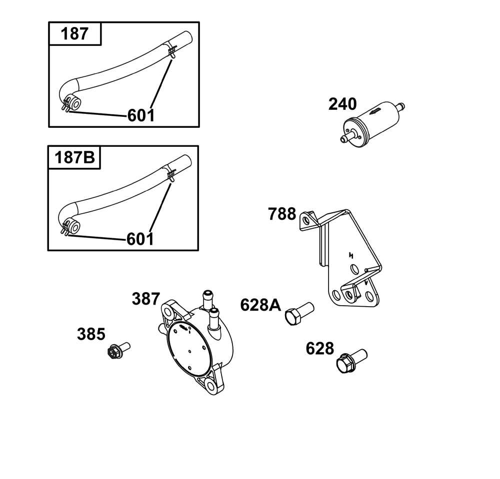 Fuel Supply Group Diagram and Parts List for 386777-0011-G1  Briggs and Stratton Engine